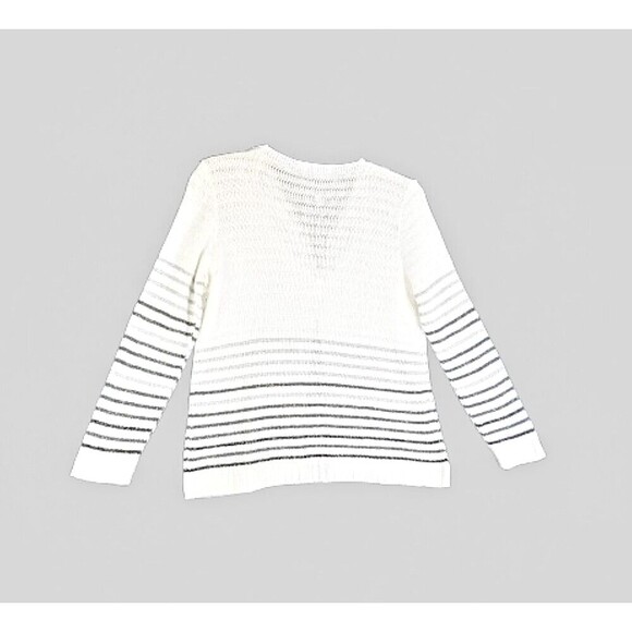 SKOVHUUS White Striped Cardigan Sweater Sz XL Gray Black Silver Stripes Italy - Picture 8 of 9